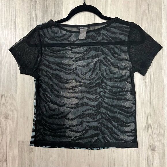 Maxi New York sheer mesh black blue tiger print top sz M NWOT vintage deadstock - Picture 8 of 10